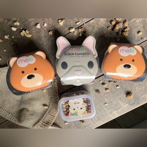 3 Pet Small Kids:Pets Snack Container - Gray puppy and orange bear